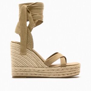 Zara Tan Wedge Wrap Around Sandals